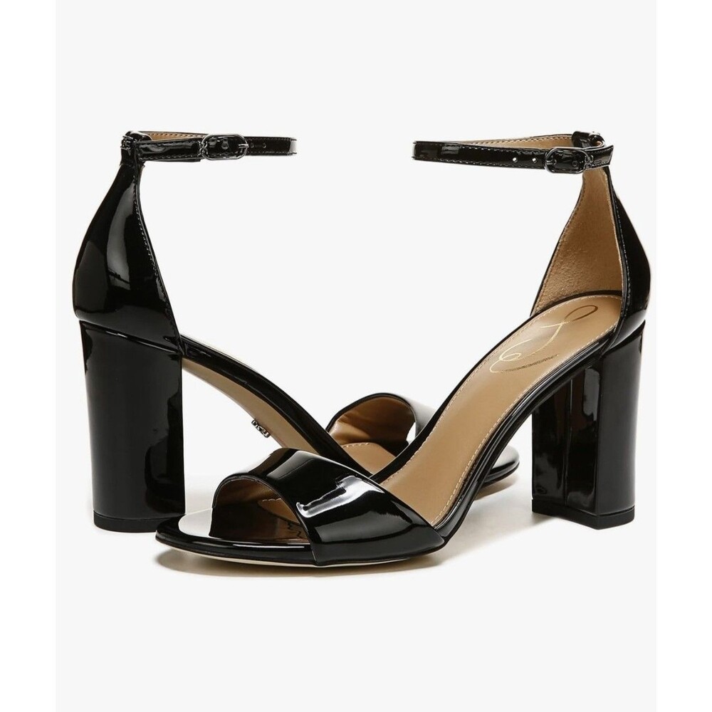 Sam‎ Edelman Robyn Faux Patent Leather Chunky Block Heels Womens 9.5 WIDE
